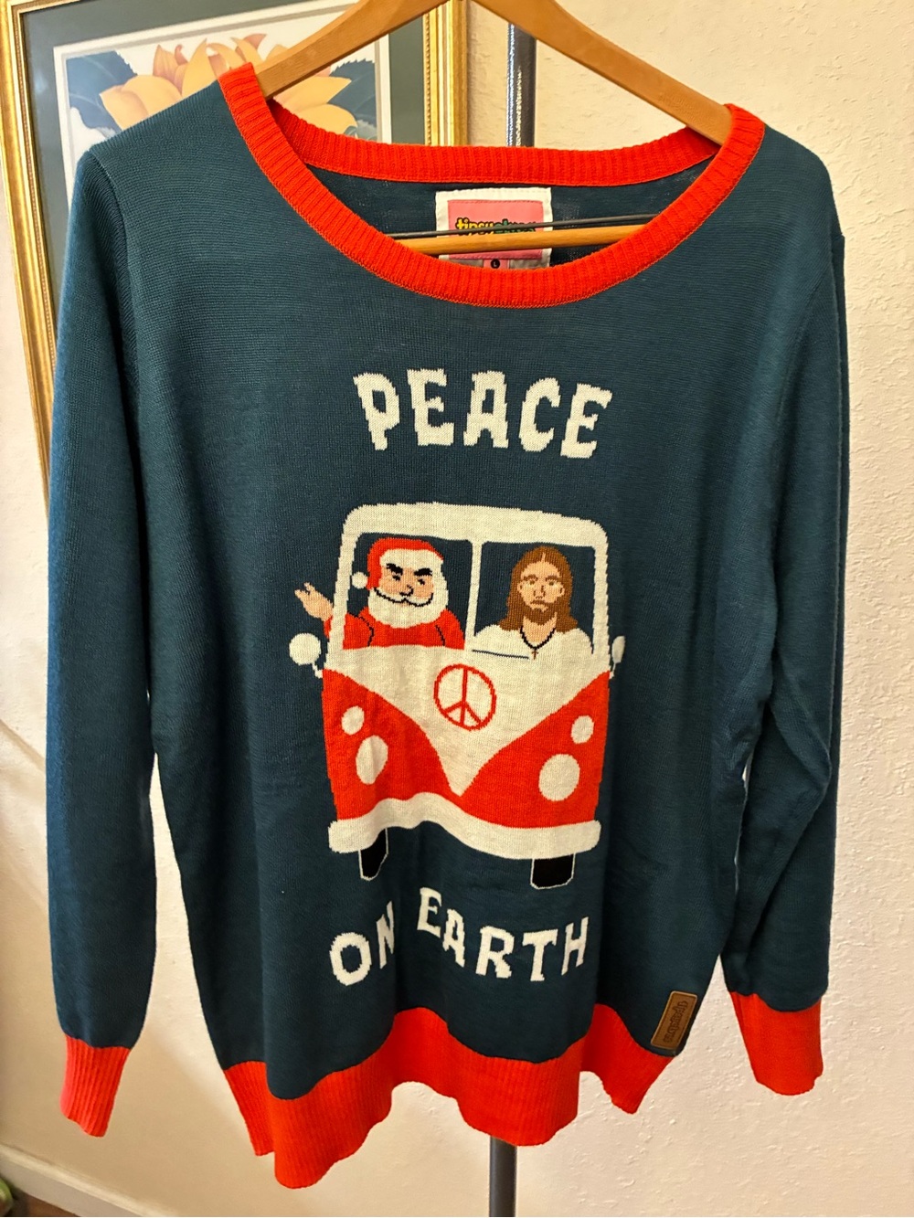 Tipsy Elves Teal & Red 'Peace on Earth' Graphic Crewneck Sweater